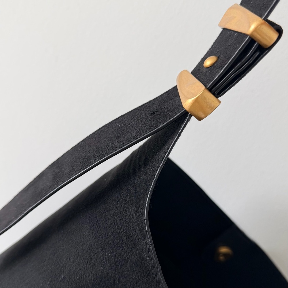 H&M Black Faux Suede Bucket Bag Gold Hardware Adjustable Strap - Picture 12 of 14